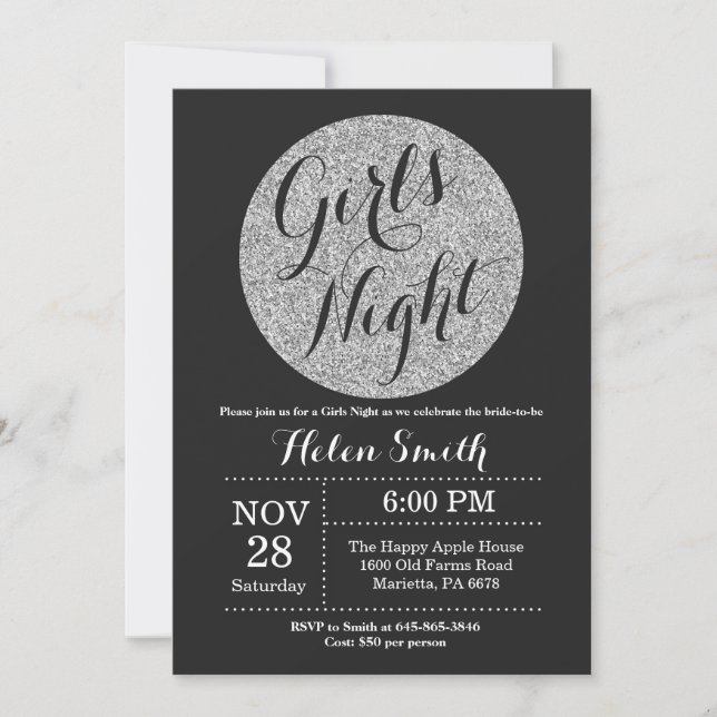 Invitation De filles de nuit noir et parties scintillantes (Devant)
