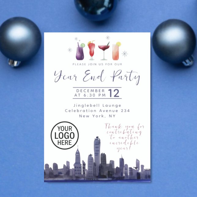 Invitation de fin d'année de la société Skyline (Watercolor Corporate Year End Party Invitation)