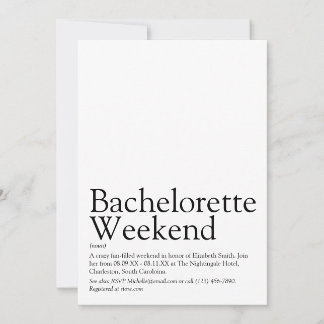 Invitation de fin de semaine de bachelorette perso (Devant)