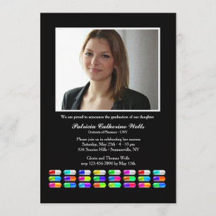Invitation de fin d'études avec photo de médicamen