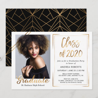 Invitation de fin d'études en photo noir or blanc