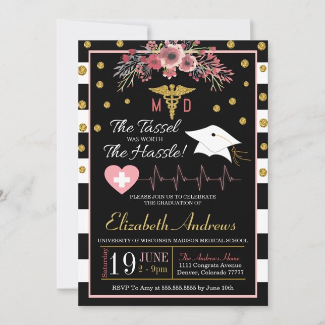 Invitation de fin d'études Médicale - Floral (Devant)