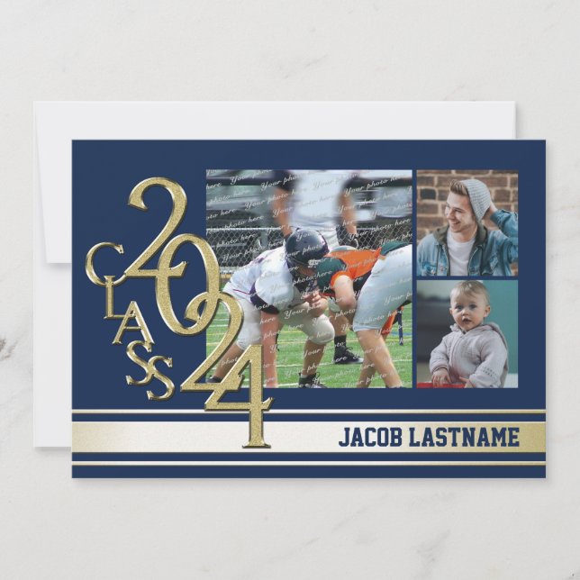 Invitation de fin d'études Photo Or Tri Bande de l (Devant)