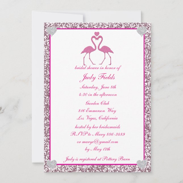 Invitation de Flamant rose de Parties scintillant  (Devant)