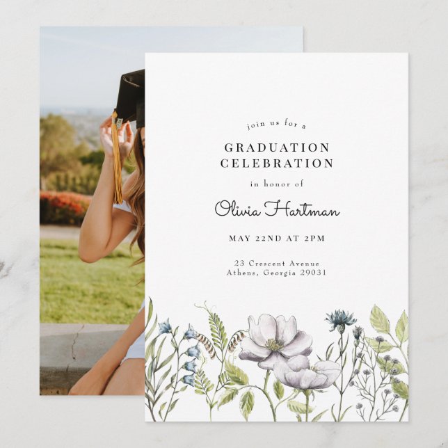 Invitation de Fleur sauvage Photo Graduation 2022 (Devant / Derrière)