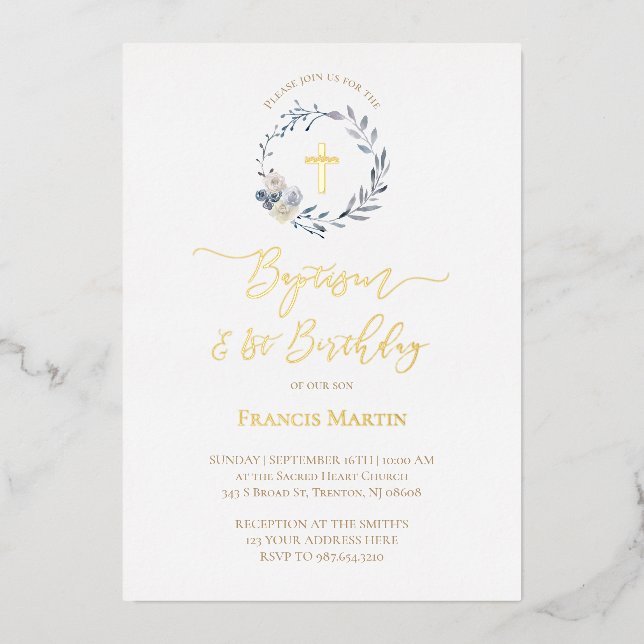 Invitation de foil Baptême de couronne bleue (Recto)