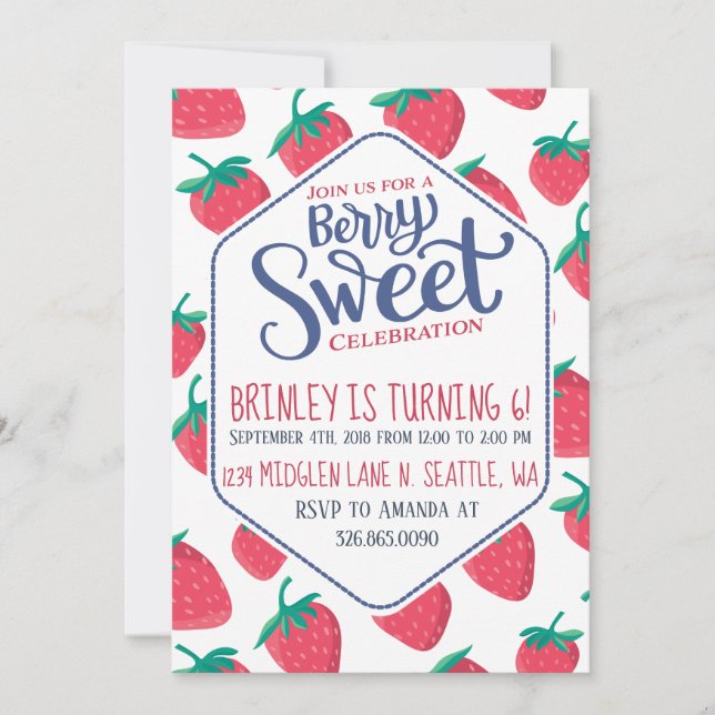Invitation de fraises pour la fête d'été des fille (Devant)