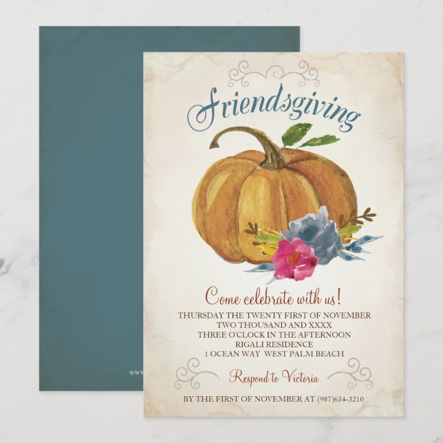 Invitation de Friendsgiving - citrouille de (Devant / Derrière)