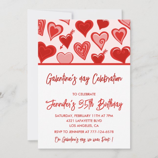 Invitation de Galentine Brunch rose et rouge Amies (Devant)