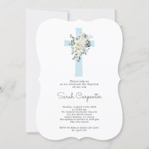 Invitation de garçon baptême à la floraison bleue
