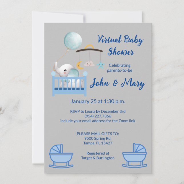 Invitation de garçon de Baby shower virtuel (Devant)