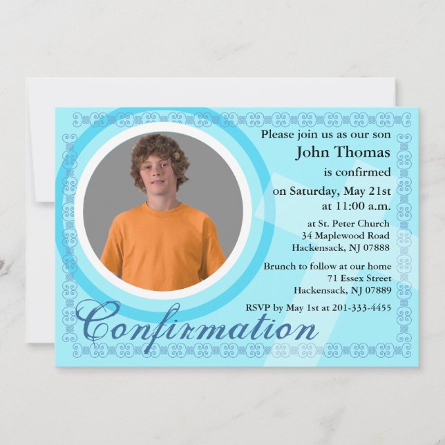 Invitation de garçon de confirmation Bleu (Devant)