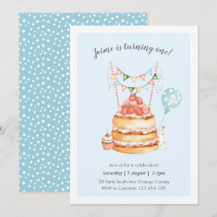 Invitation de gâteau d'anniversaire d'aquarelle
