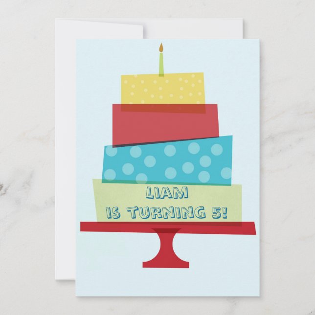 Invitation de gâteau d'anniversaire rouge et bleu (Devant)
