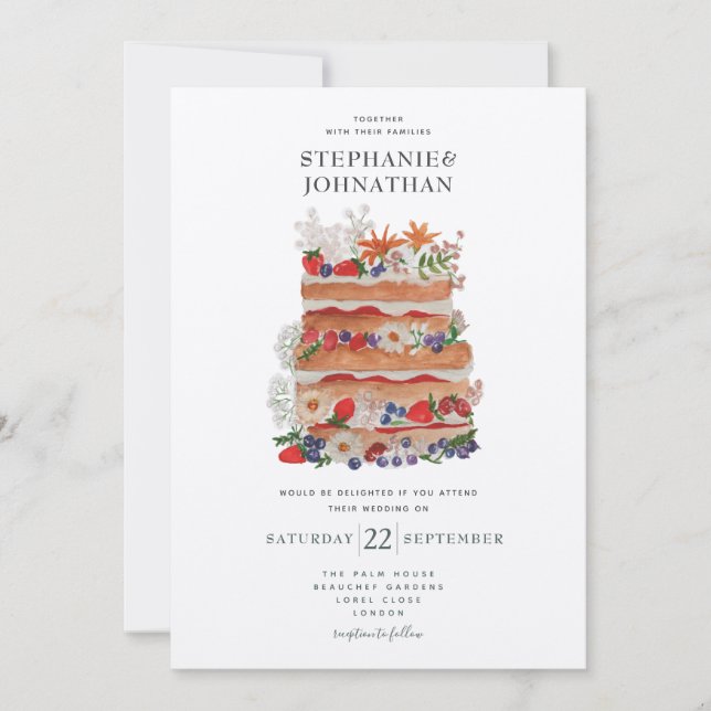 Invitation de gâteau Mariage d'été (Devant)