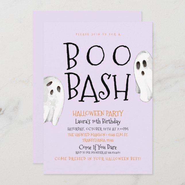 Invitation de Ghost, Boo Bash Halloween (Devant / Derrière)
