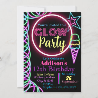Invitation de Glow Party, Neon Anniversaire