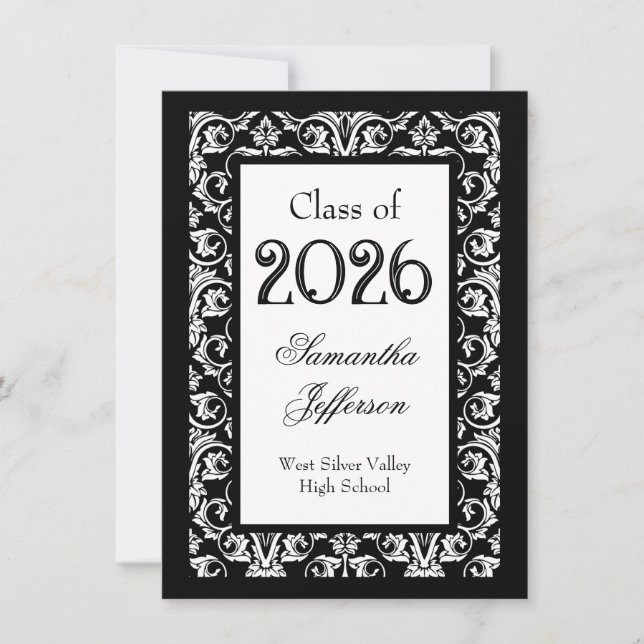 Invitation de graduation baroque noir/blanc (Devant)