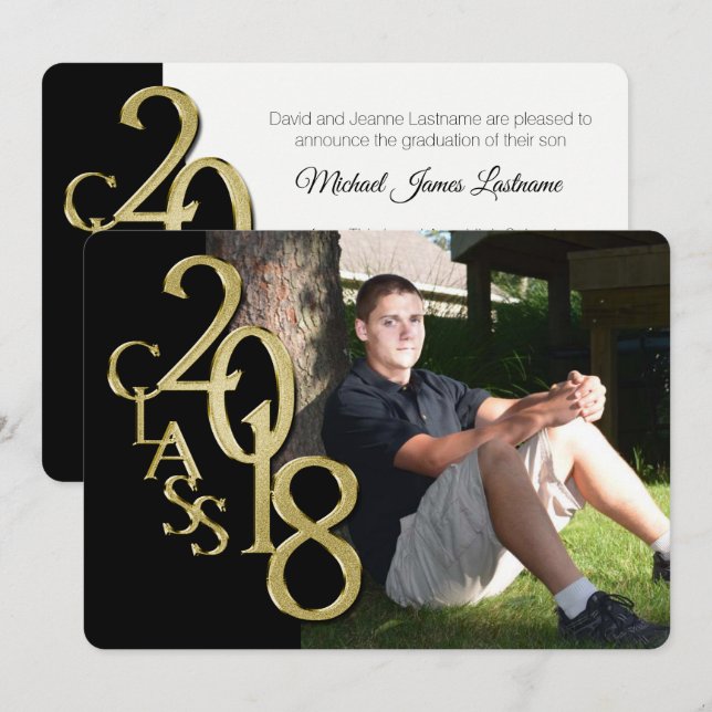 Invitation de graduation Black and Gold 2018 (Devant / Derrière)