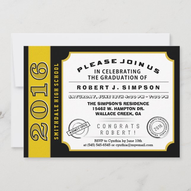 Invitation de graduation Black & Gold 2016 (Devant)