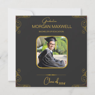 Invitation de graduation Black Gold Elegant