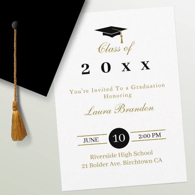 Invitation de graduation blanche classique (Créateur téléchargé)