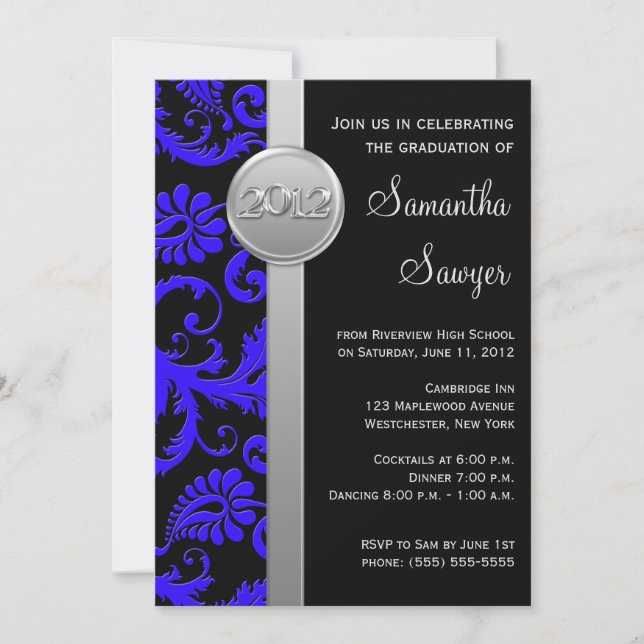 Invitation de graduation Blue, Black et Silver LOO (Devant)