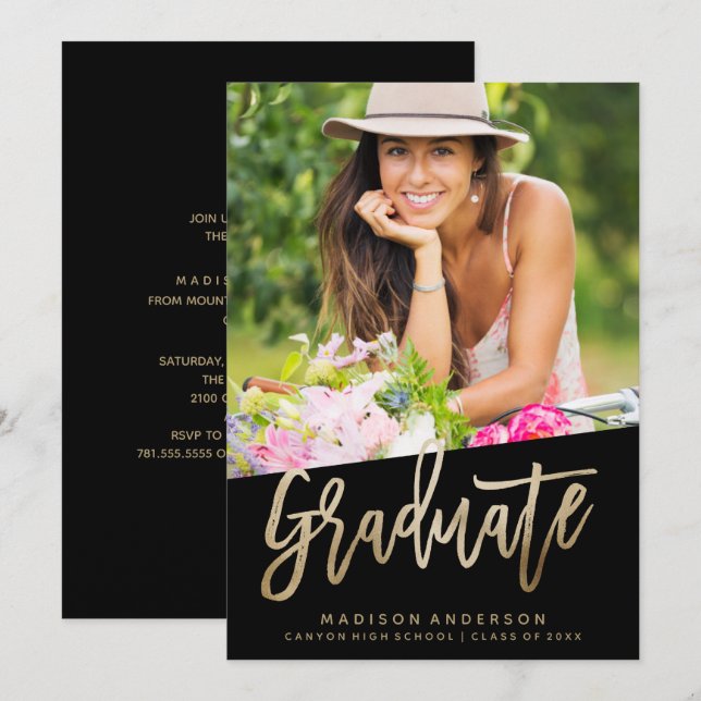 Invitation de graduation Carefree Faux Foil (Devant / Derrière)