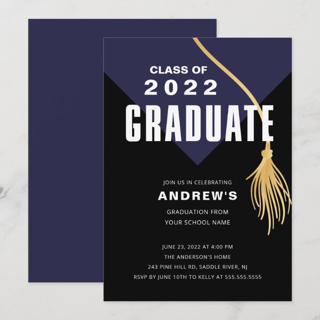 Invitation de Graduation Casquette Gras Moderne (Devant / Derrière)