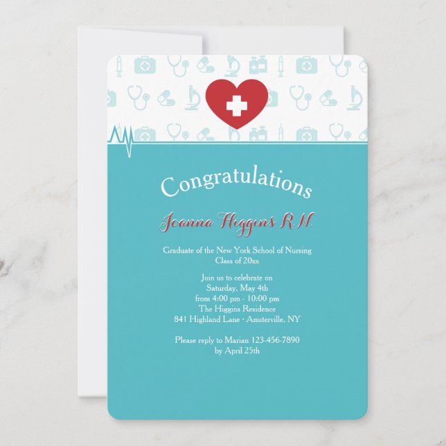 Invitation de graduation Coeur et Croix (Devant)
