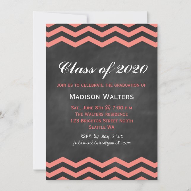 Invitation de graduation Coral & Chalkboard (Devant)