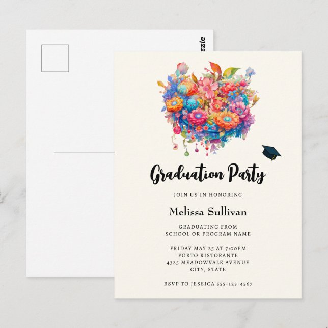Invitation de graduation de bouquet de fleurs luna (Devant / Derrière)