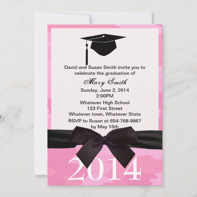 Invitation de graduation de camouflage rose ruban  (Devant)