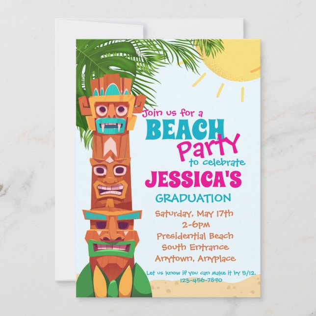 Invitation de graduation de la fête de la plage de (Devant)