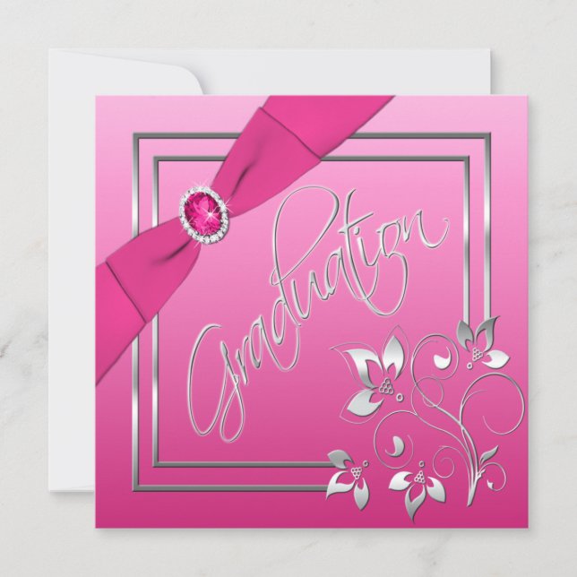Invitation de graduation de la photo florale rose  (Devant)