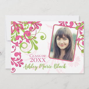 Invitation de graduation de la photo rose et verte