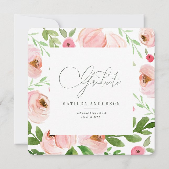 Invitation de graduation de l'aquarelle florale ro (Devant)