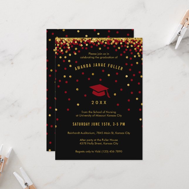 Invitation de graduation de Maroon | Parties scint (Devant/Arrière en situation)