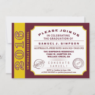 Invitation de graduation de Maroon Red & Gold Tick