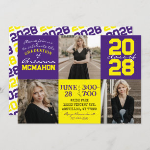 Invitation de graduation de photos violet et jaune