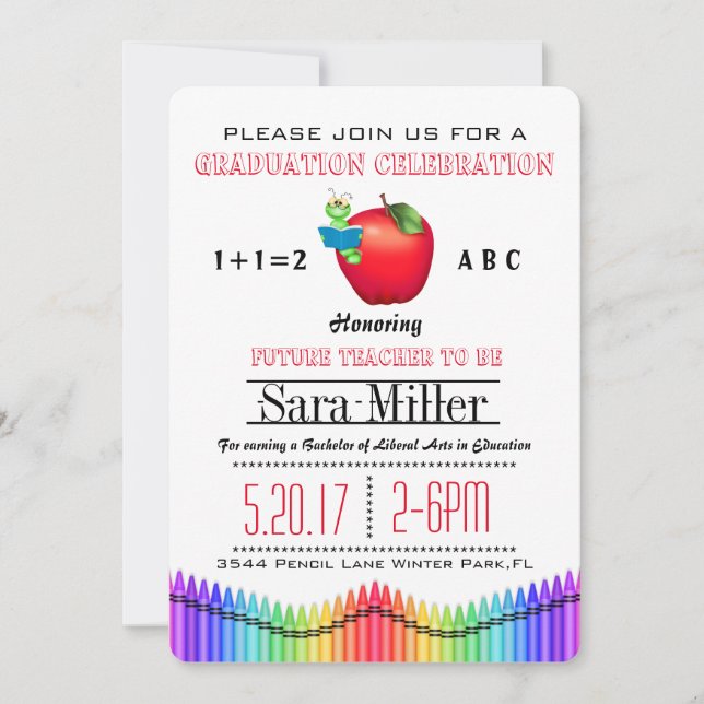 Invitation de graduation de Red Apple/Crayon (Devant)
