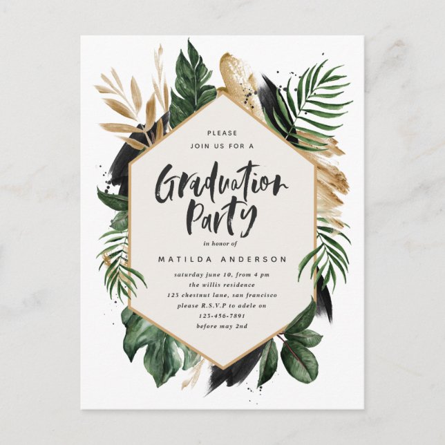 Invitation de graduation des feuilles tropicales (Devant)