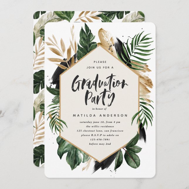 Invitation de graduation des feuilles tropicales (Devant / Derrière)