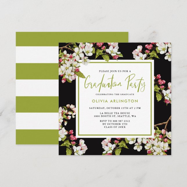 Invitation de graduation des fleurs de cerisiers b (Devant / Derrière)