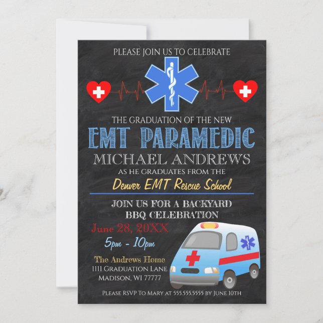 Invitation de graduation EMT paramédique (Devant)