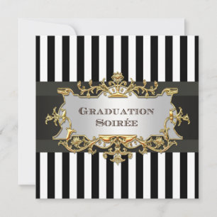 Invitation de graduation en bande blanche noire 2 