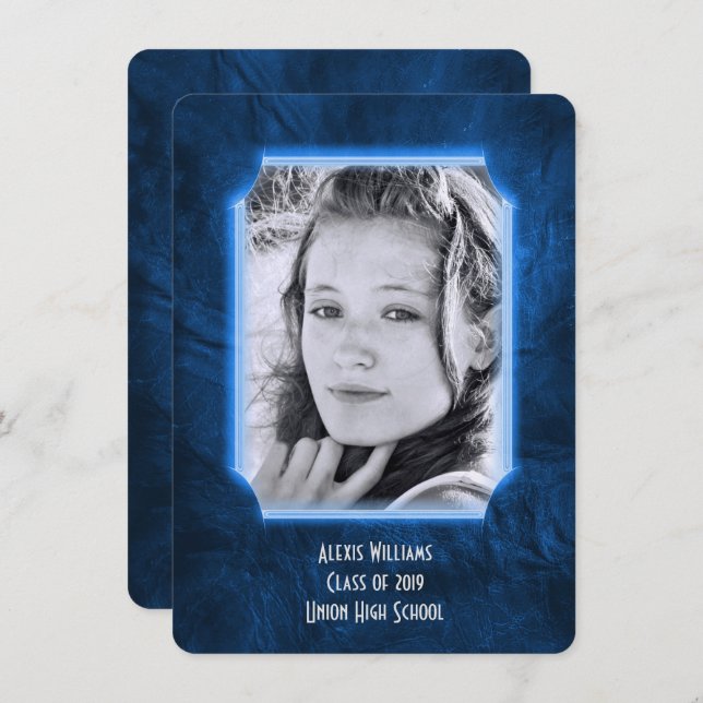 Invitation de graduation en cuir bleu (Devant / Derrière)