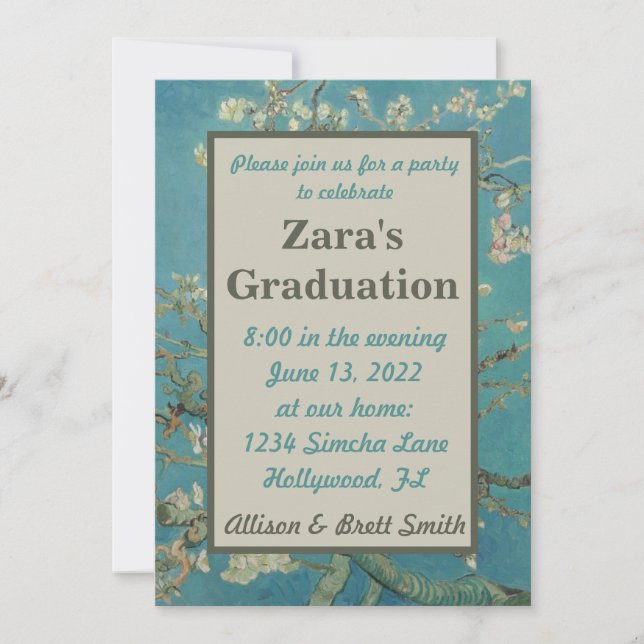Invitation de graduation en fleurs d'amandes (Devant)