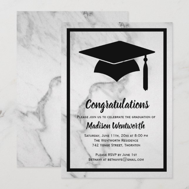 Invitation de graduation en marbre classique - noi (Devant / Derrière)