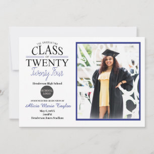 Invitation de graduation en noir et bleu avec phot